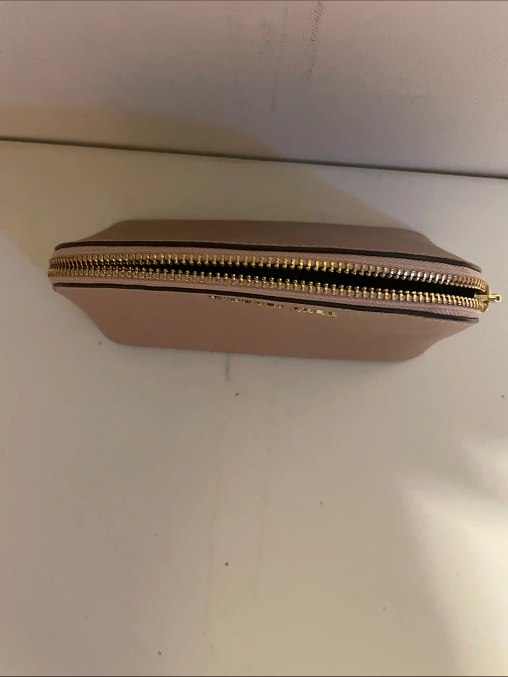 Michael Kors Blush Saffiano Leather Makeup Pouch with Gold Hardware